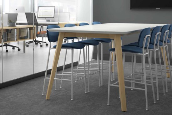 Bryn counter height stools with Bourne table and flux casegoods