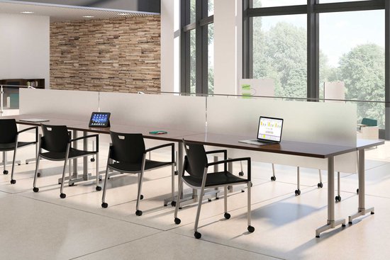 Learning - Lok T-base training tables with acrylic privacy screens